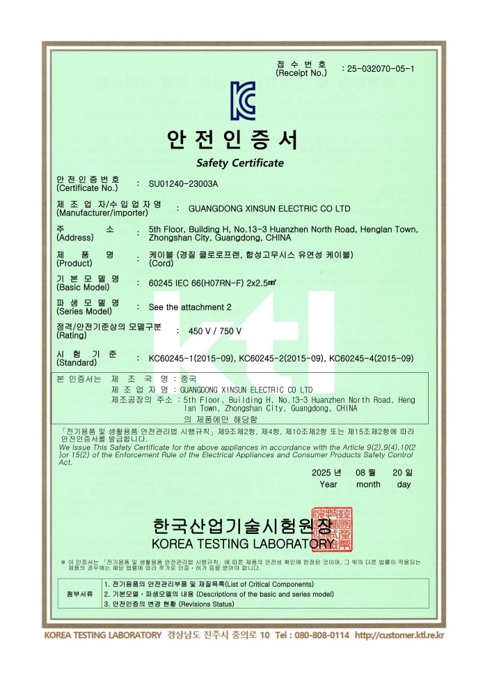 H07RN 橡胶线证书